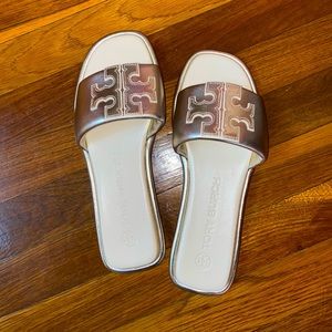 Tory Burch Double Sport Slide-Stamped Snake Printed Leather